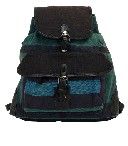 Nova Check Backpack, &pound;175, Handbags, Black/Blue/Green, Canvas, Front view